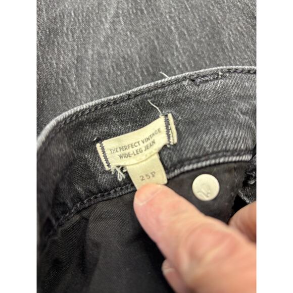 Madewell Womens Black High Waist Wide Leg Distressed Jeans Size 25P - Picture 5 of 5